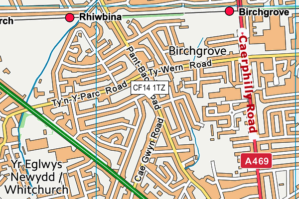 CF14 1TZ map - OS VectorMap District (Ordnance Survey)