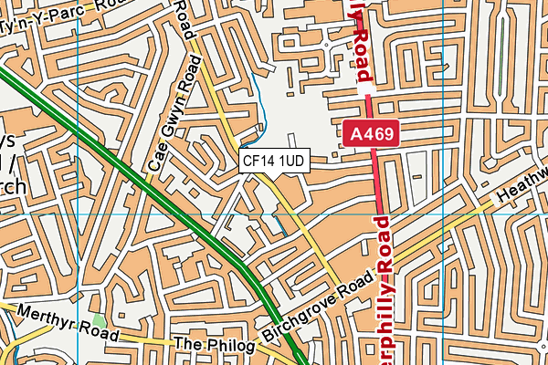 CF14 1UD map - OS VectorMap District (Ordnance Survey)