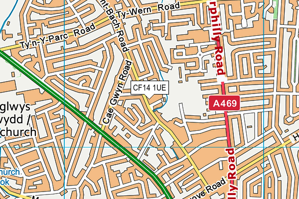 CF14 1UE map - OS VectorMap District (Ordnance Survey)