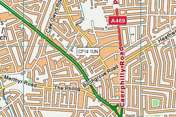 CF14 1UN map - OS VectorMap District (Ordnance Survey)