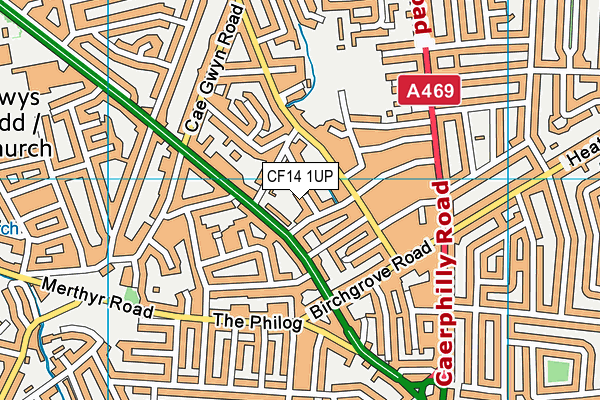 CF14 1UP map - OS VectorMap District (Ordnance Survey)