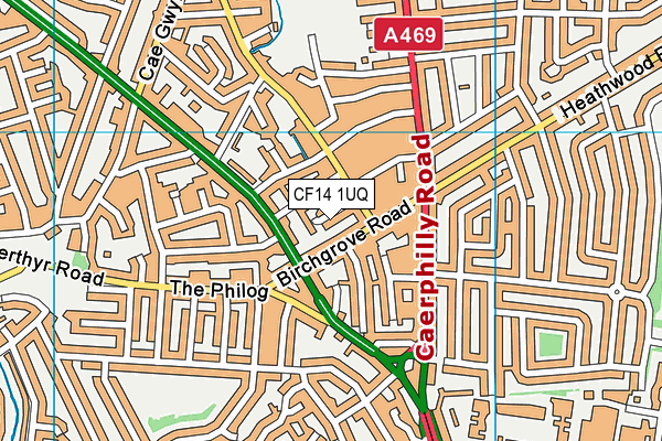 CF14 1UQ map - OS VectorMap District (Ordnance Survey)