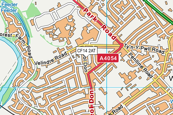 CF14 2AT map - OS VectorMap District (Ordnance Survey)