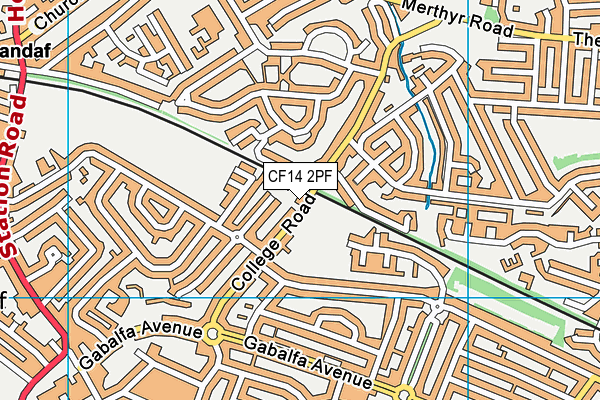 CF14 2PF map - OS VectorMap District (Ordnance Survey)