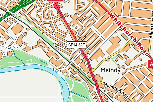 CF14 3AF map - OS VectorMap District (Ordnance Survey)