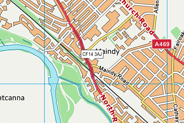 CF14 3AJ map - OS VectorMap District (Ordnance Survey)