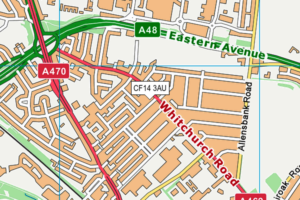 CF14 3AU map - OS VectorMap District (Ordnance Survey)