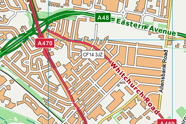 CF14 3JZ map - OS VectorMap District (Ordnance Survey)