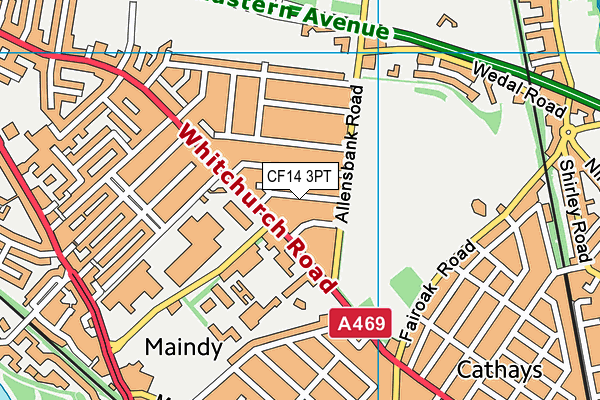 CF14 3PT map - OS VectorMap District (Ordnance Survey)