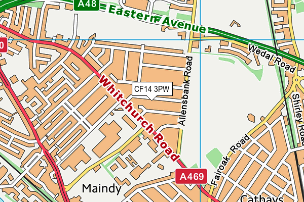 CF14 3PW map - OS VectorMap District (Ordnance Survey)