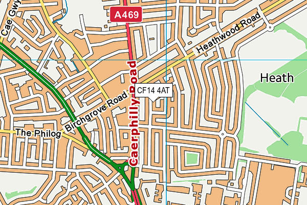 CF14 4AT map - OS VectorMap District (Ordnance Survey)