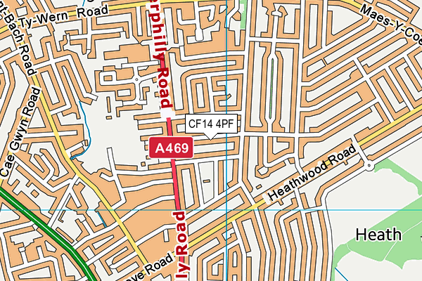 CF14 4PF map - OS VectorMap District (Ordnance Survey)