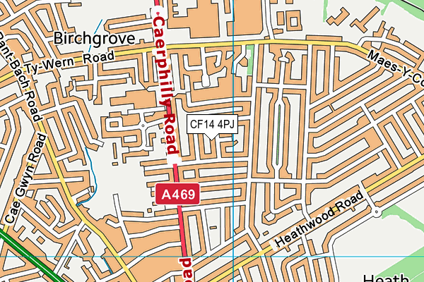 CF14 4PJ map - OS VectorMap District (Ordnance Survey)