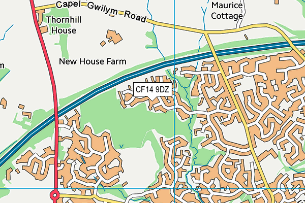 CF14 9DZ map - OS VectorMap District (Ordnance Survey)