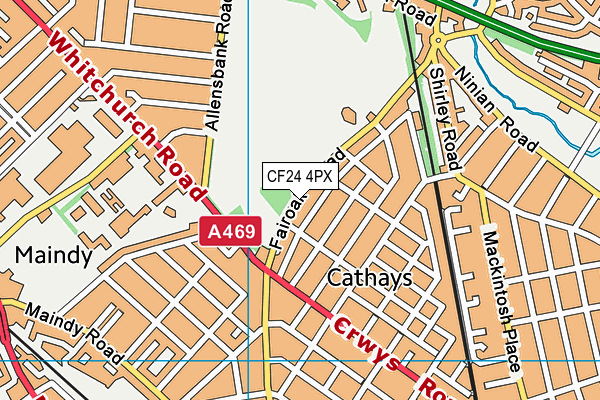 CF24 4PX map - OS VectorMap District (Ordnance Survey)