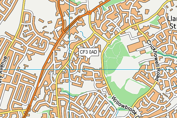 CF3 0AD map - OS VectorMap District (Ordnance Survey)