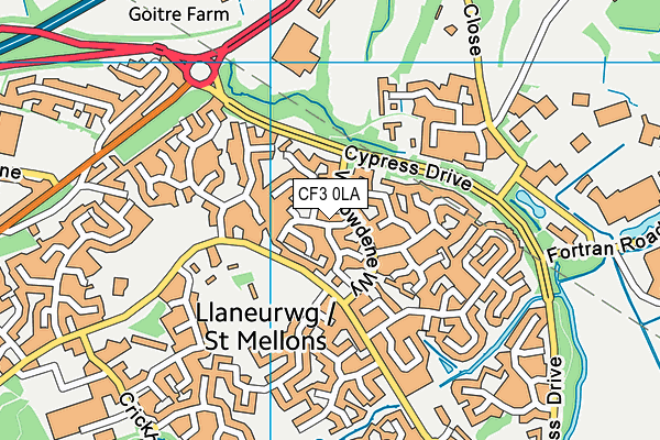 CF3 0LA map - OS VectorMap District (Ordnance Survey)