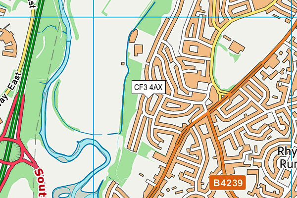 CF3 4AX map - OS VectorMap District (Ordnance Survey)