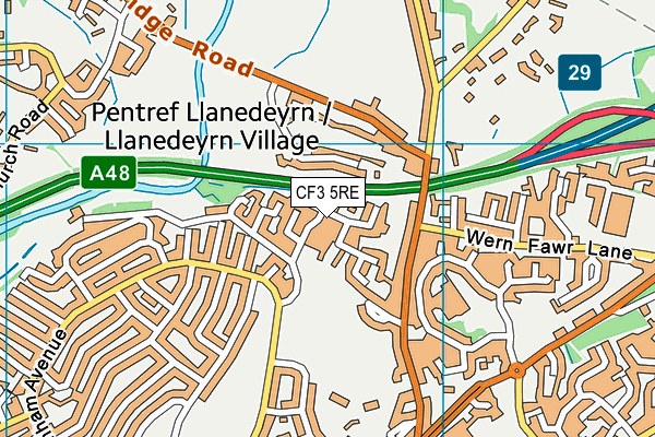 CF3 5RE map - OS VectorMap District (Ordnance Survey)