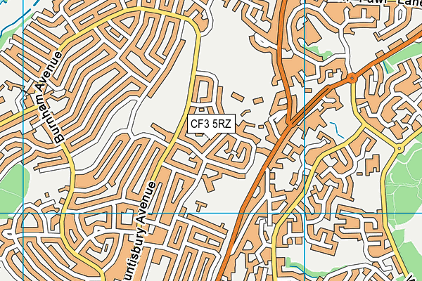 CF3 5RZ map - OS VectorMap District (Ordnance Survey)