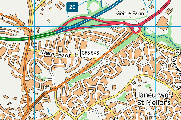 CF3 5XB map - OS VectorMap District (Ordnance Survey)