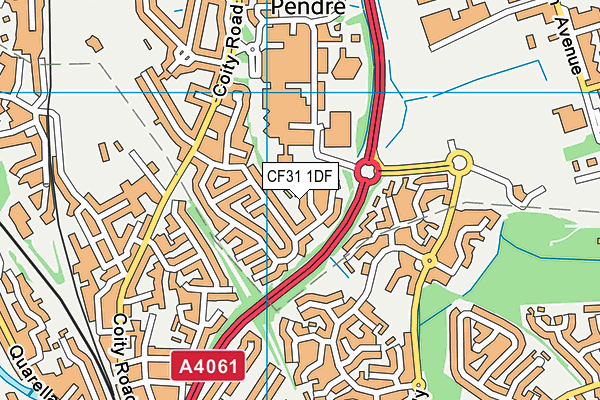 CF31 1DF map - OS VectorMap District (Ordnance Survey)