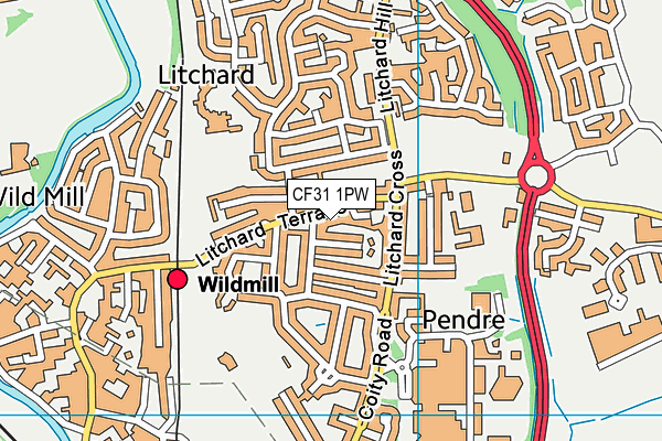CF31 1PW map - OS VectorMap District (Ordnance Survey)
