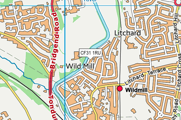 CF31 1RU map - OS VectorMap District (Ordnance Survey)