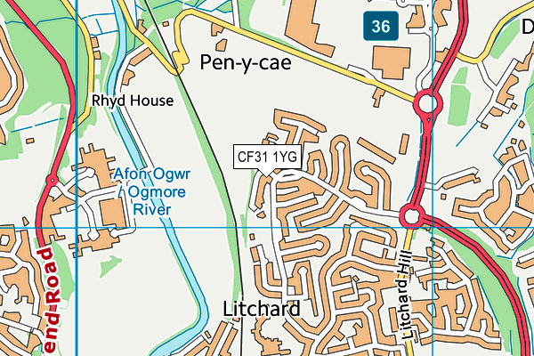 CF31 1YG map - OS VectorMap District (Ordnance Survey)