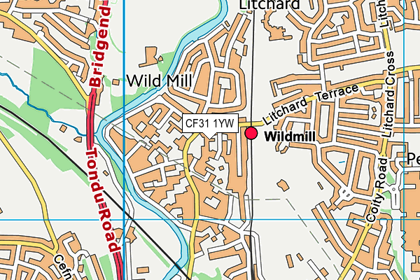 CF31 1YW map - OS VectorMap District (Ordnance Survey)