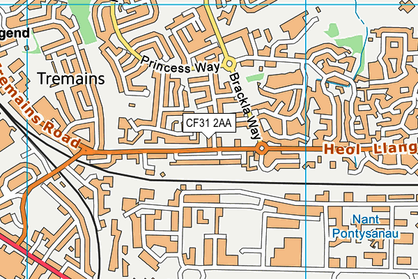 CF31 2AA map - OS VectorMap District (Ordnance Survey)