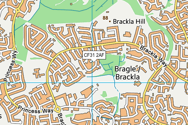 CF31 2AF map - OS VectorMap District (Ordnance Survey)