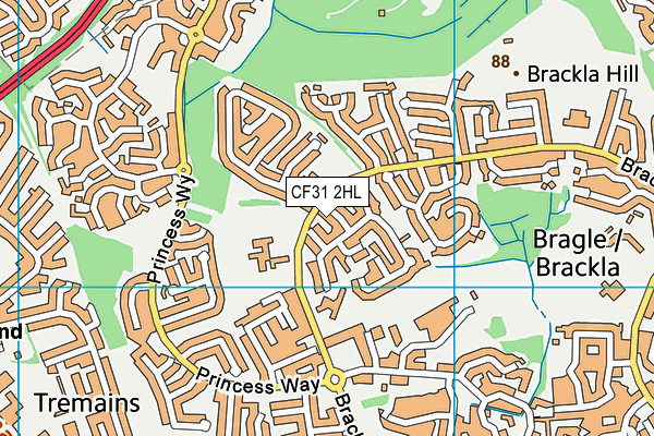 CF31 2HL map - OS VectorMap District (Ordnance Survey)