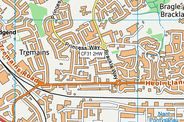 CF31 2HW map - OS VectorMap District (Ordnance Survey)