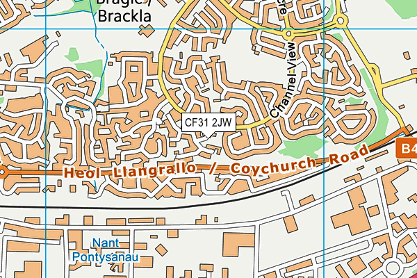 CF31 2JW map - OS VectorMap District (Ordnance Survey)