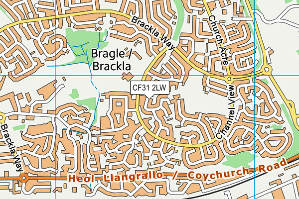 CF31 2LW map - OS VectorMap District (Ordnance Survey)