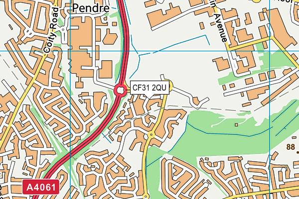 CF31 2QU map - OS VectorMap District (Ordnance Survey)