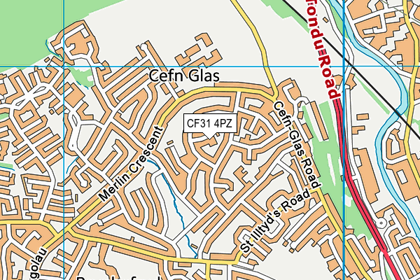 CF31 4PZ map - OS VectorMap District (Ordnance Survey)