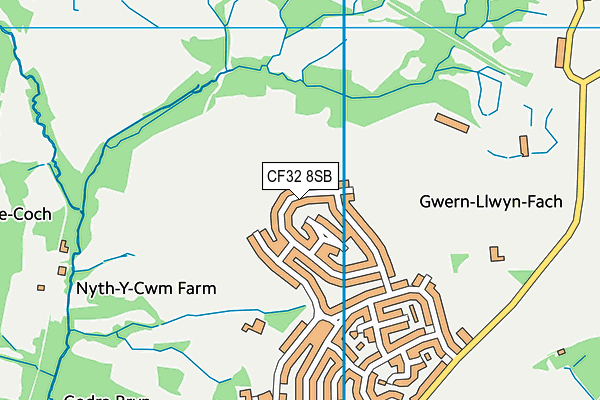 CF32 8SB map - OS VectorMap District (Ordnance Survey)