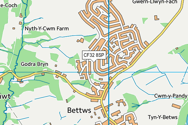 CF32 8SP map - OS VectorMap District (Ordnance Survey)