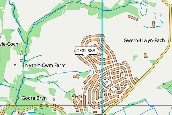 CF32 8SS map - OS VectorMap District (Ordnance Survey)