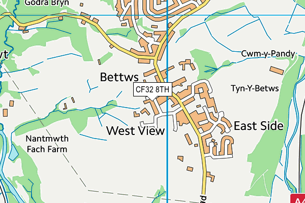 CF32 8TH map - OS VectorMap District (Ordnance Survey)