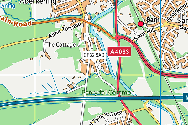 CF32 9AD map - OS VectorMap District (Ordnance Survey)