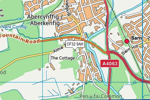 CF32 9AH map - OS VectorMap District (Ordnance Survey)