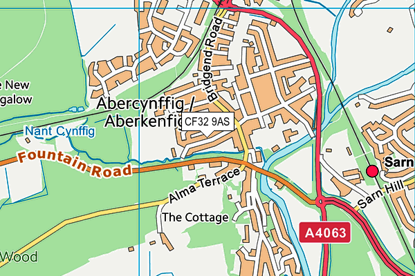 CF32 9AS map - OS VectorMap District (Ordnance Survey)