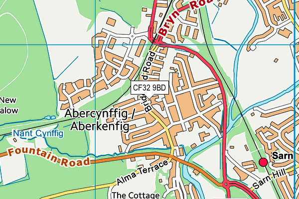 CF32 9BD map - OS VectorMap District (Ordnance Survey)