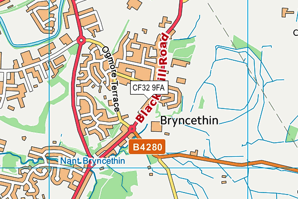 CF32 9FA map - OS VectorMap District (Ordnance Survey)