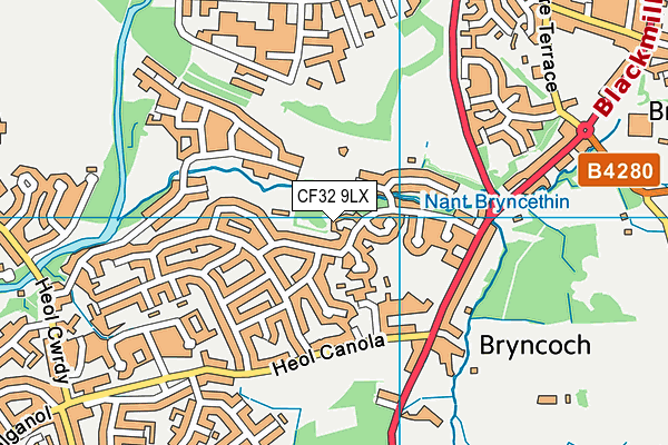 CF32 9LX map - OS VectorMap District (Ordnance Survey)