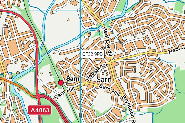 CF32 9PD map - OS VectorMap District (Ordnance Survey)