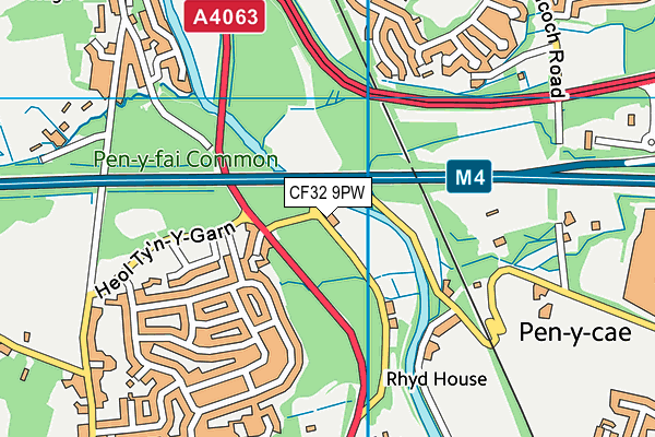 CF32 9PW map - OS VectorMap District (Ordnance Survey)